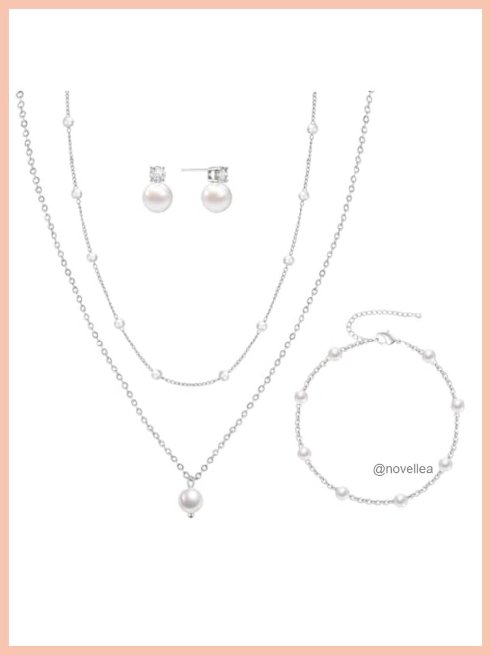 Dainty Pearl Layered Choker Necklace and Earring Set with Bracelets